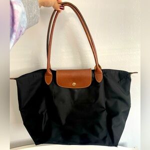 Longchamp Black and Brown Tote Bag